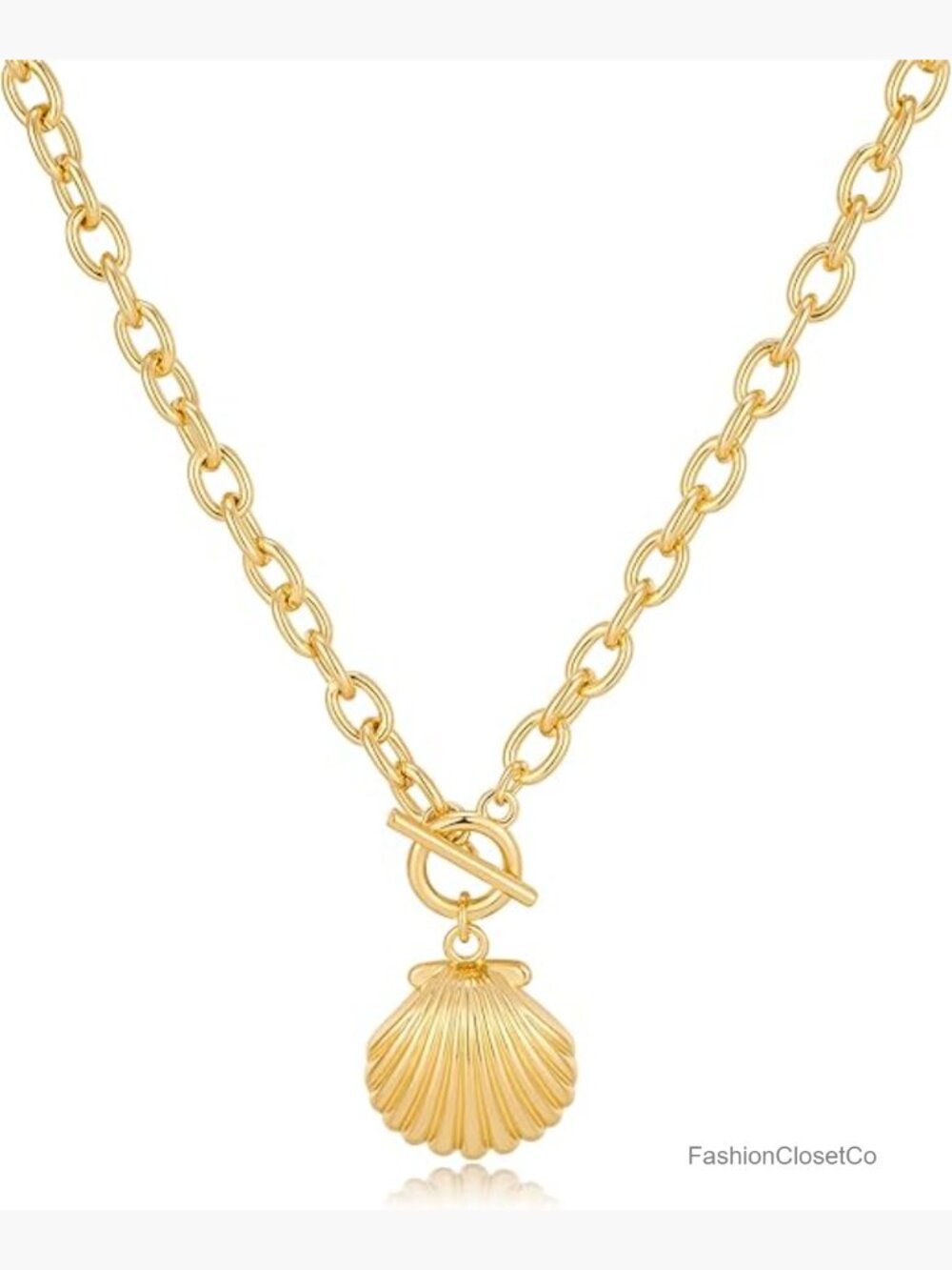 Beach Shell Pendant Necklace Seashell Ocean Jewelry Women Gold Brass 20 inch